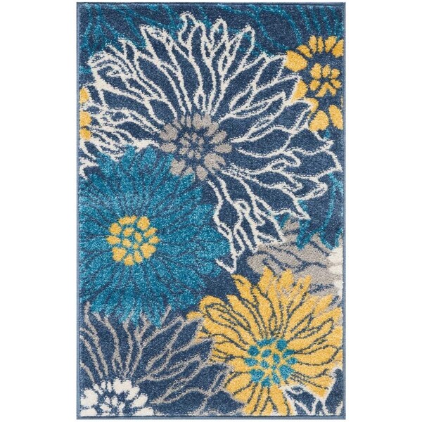 Homeroots 2 x 3 ft. Blue Tropical Flower Scatter Area Rug 385399 - main